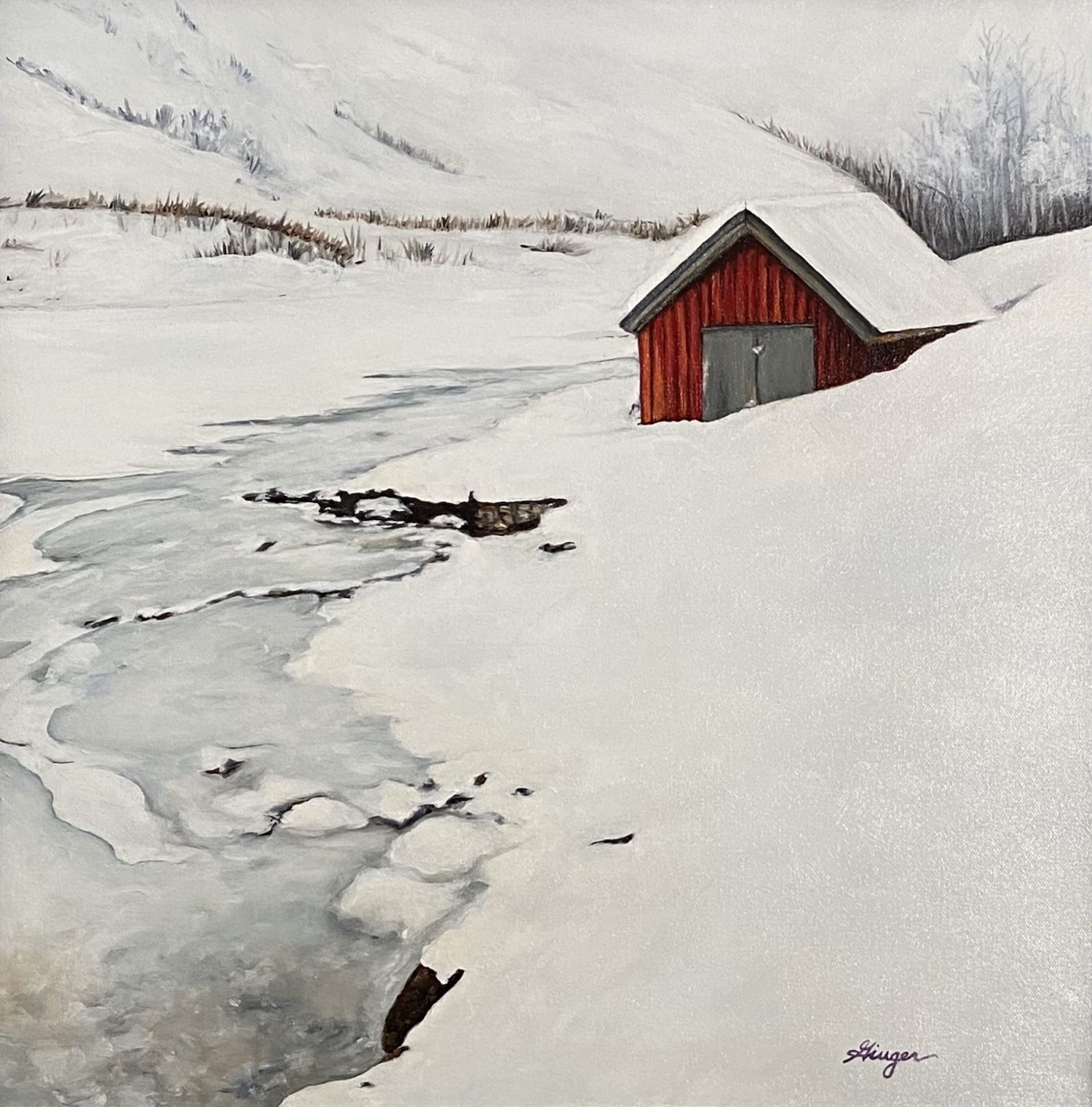 Winter on the River Oil on Canvas – 20 x 20 inches